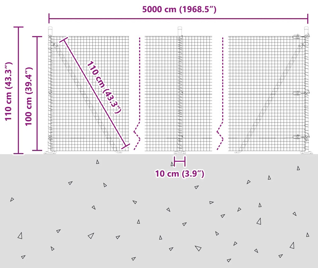 Cerca de Arame Soldado com 13 Postes Flangeados 1x50 m Aço Galvanizado