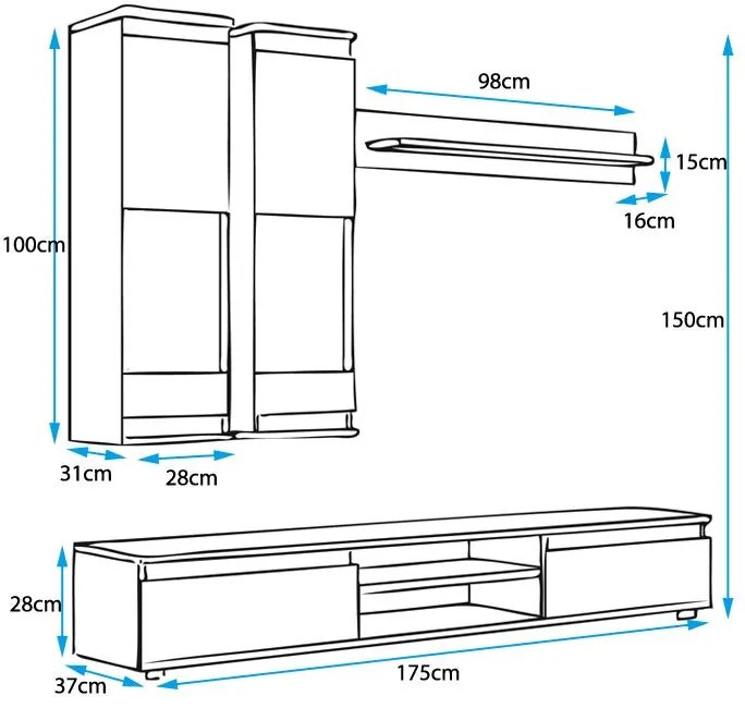 Conjunto de Móveis da Sala Marville - Cinzento/Carvalho - Design Moder