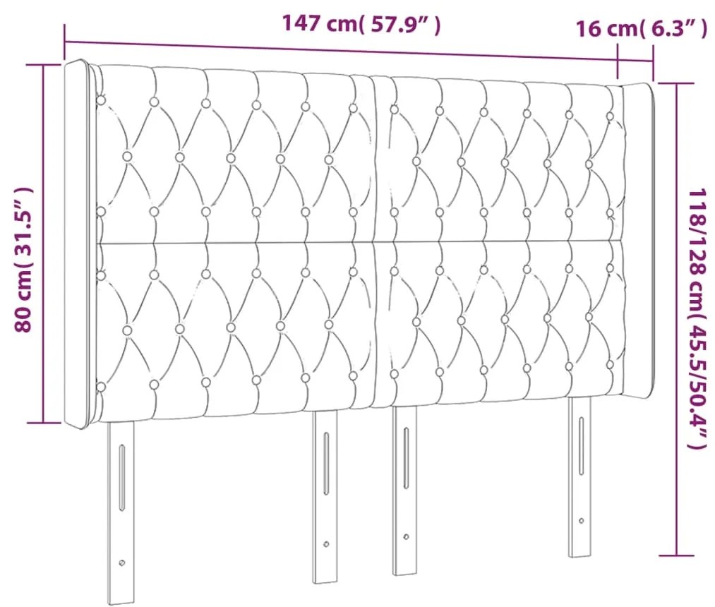 Cabeceira cama c/ abas tecido 147x16x118/128 cm cinzento-claro