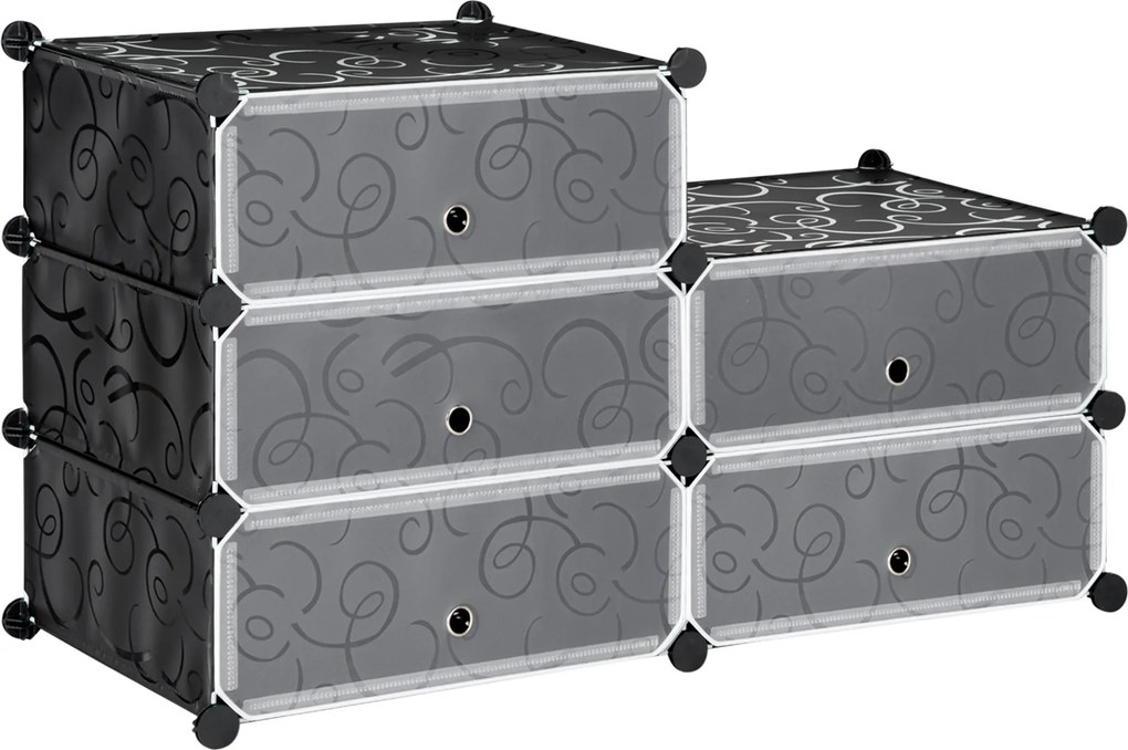 Móvel modular 49 x 36,5 x 108 cm para arrumação de sapatos com 6 cubos retangulares empilháveis - preto