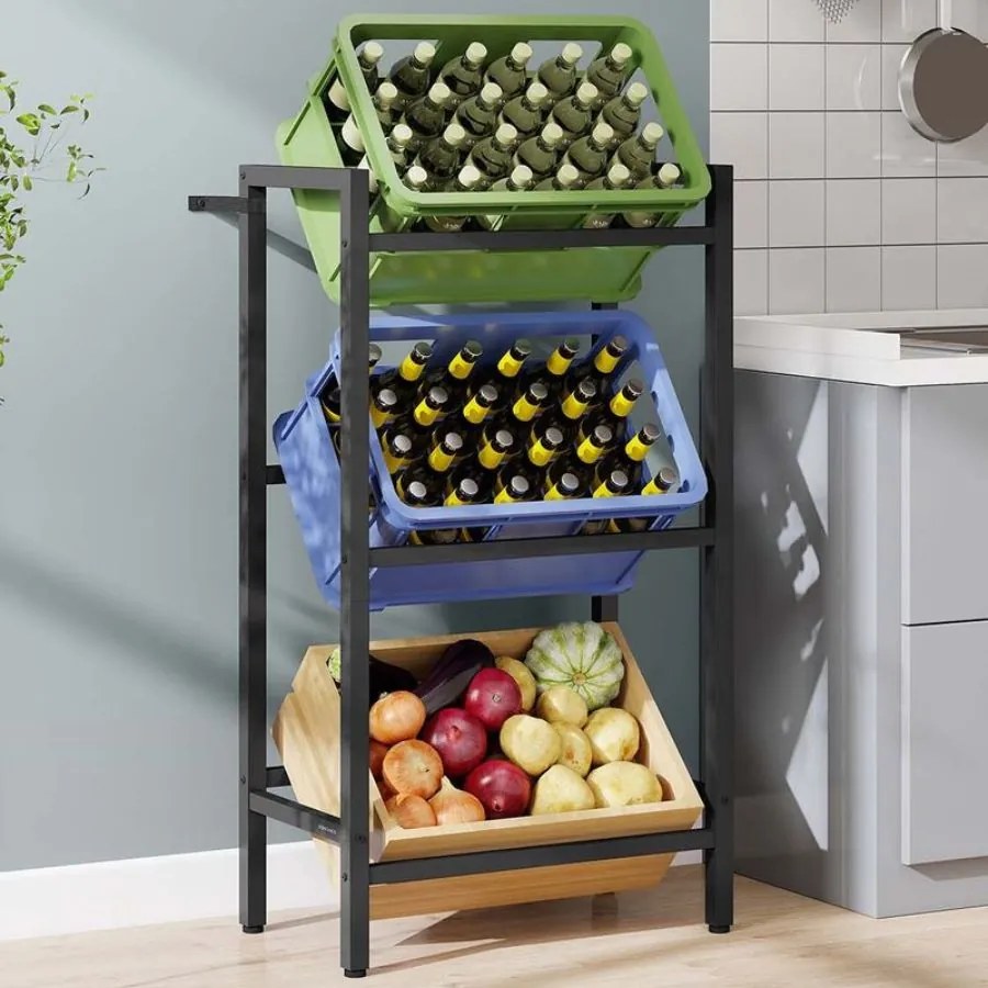 Estante para caixas de bebidas 36 x 55 x 116,1 cm com 3 níveis para 3 caixas Preto