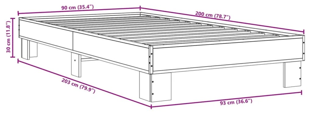 Estrutura de cama derivados de madeira/metal carvalho castanho