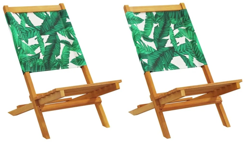vidaXL Cadeiras de jardim 2 pcs acácia maciça/tecido padrão de folhas