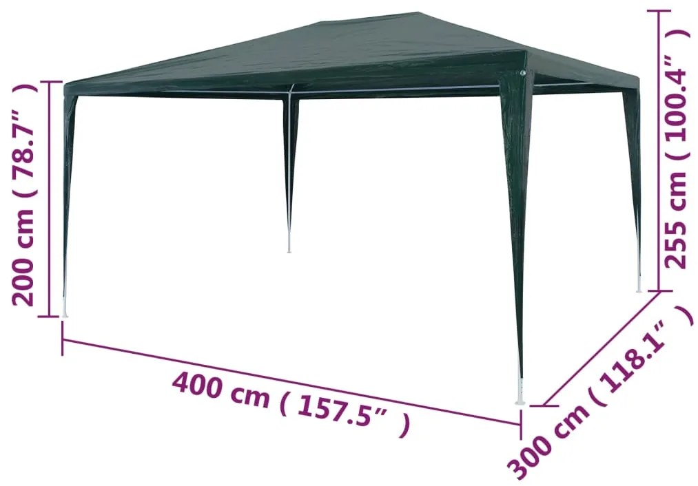 Tenda para festas 3x4 m PE verde