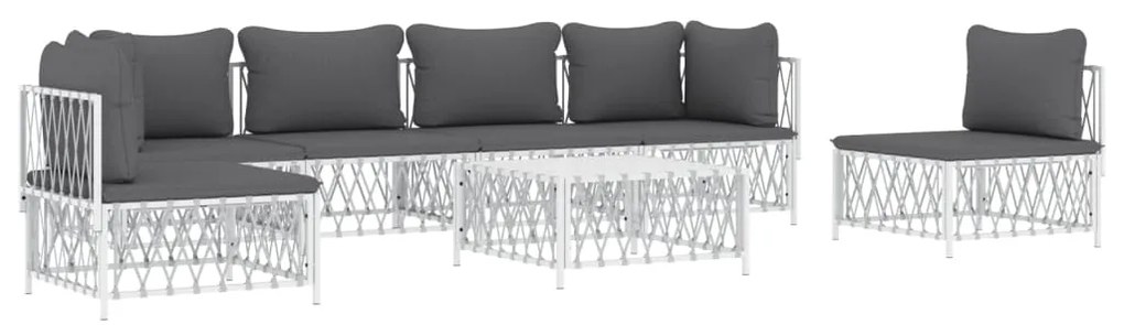 7 pcs conjunto lounge de jardim com almofadões aço branco