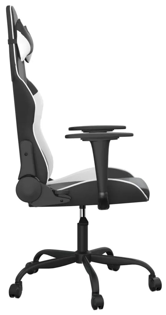 Cadeira gaming massagens couro artificial preto e branco