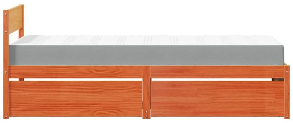 Cama com gavetas e colchão 90x200 cm pinho maciço castanho-mel