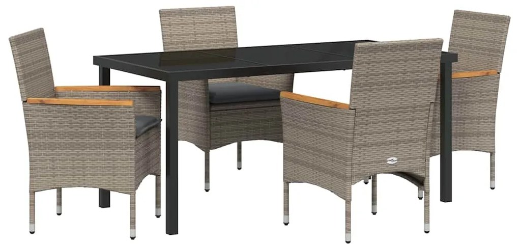 Conjunto de Jantar de Jardim de 5 Peças com Almofadas Cinza em Rattan