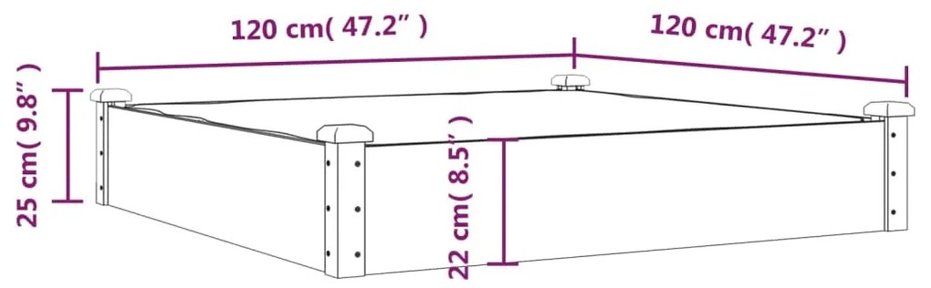 Canteiro elevado c/ forro 120x120x25 cm abeto maciço cinzento