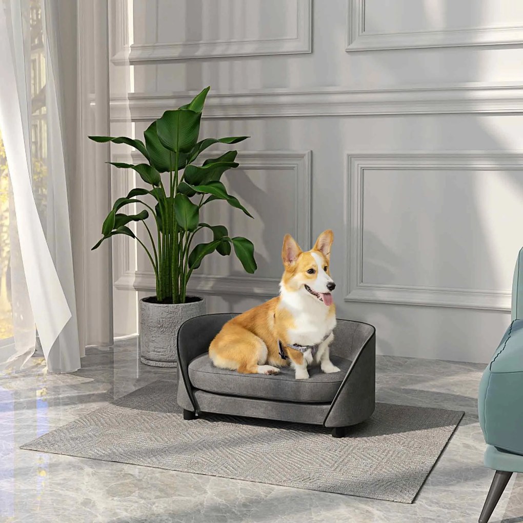 Sofá para cães com almofada macia, capa removível e lavável, revestimento em veludo holandês cinzento