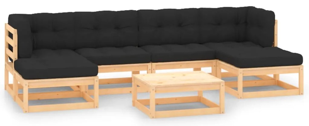 7 pcs conj. lounge jardim c/ almofadões antracite pinho maciço
