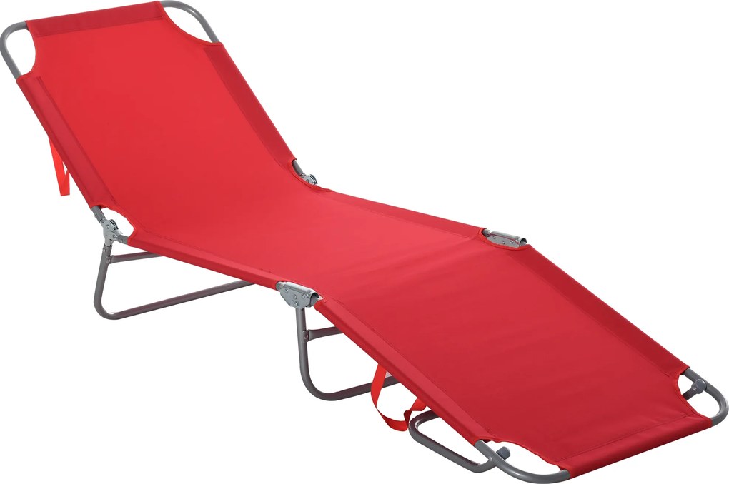 Outsunny Espreguiçadeira Dobrável para Tomar Sol com Encosto Reclinável em 5 Níveis, 187x55x24cm, Vermelho | Aosom Portugal