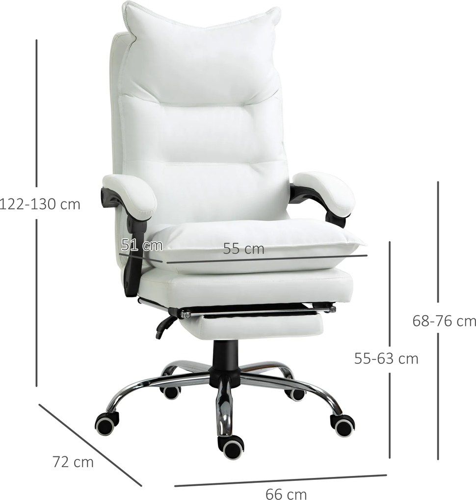 Cadeira de escritório, cadeira ergonómica com encosto reclinável, altura ajustável, 66 x 72 x 130 cm, branca
