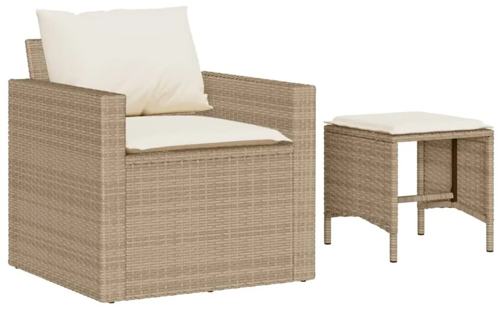 4 pcs conjunto de sofás para jardim c/ almofadões vime PE bege