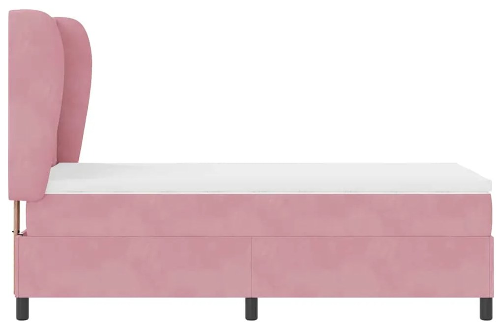 Cama com Estrado e Colchão Rosa 90 x 190 cm em Veludo