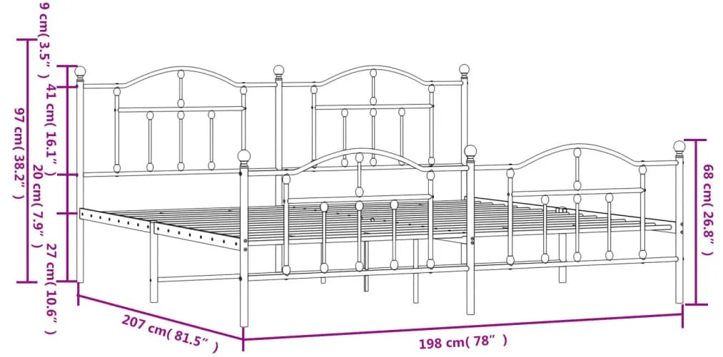 Estrutura de cama com cabeceira e pés 193x203 cm metal branco