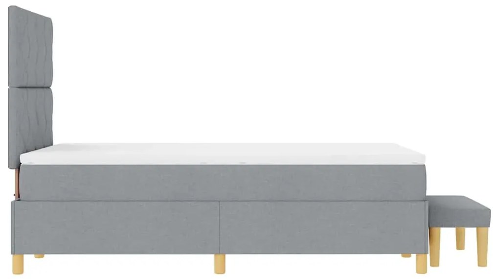 Cama Box Spring com Colchão e Banco Cinza Claro 120x200 cm Tecido