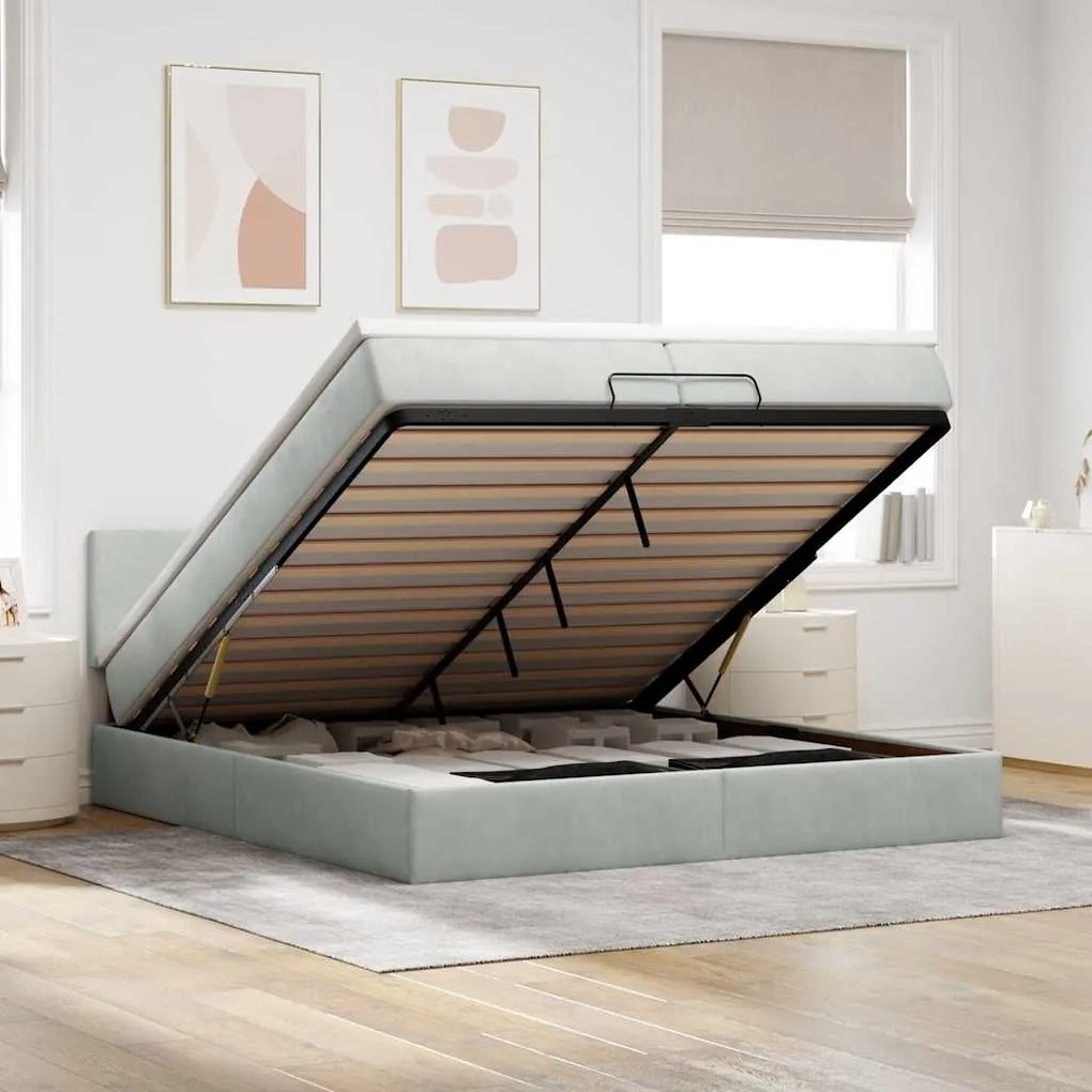 Estrutura de cama otomana com colchão 200x200 cm cinzento claro