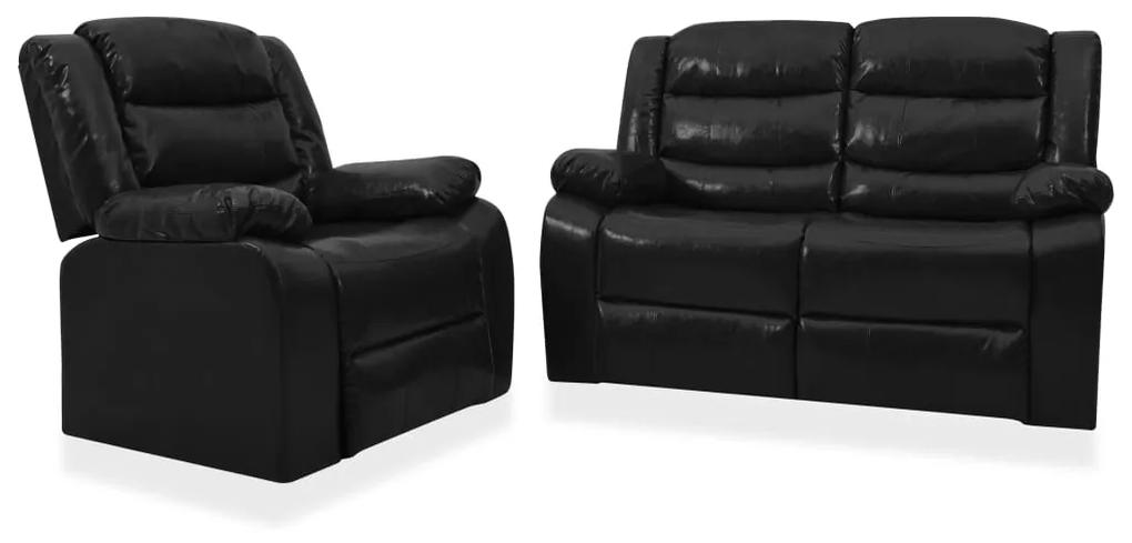 3055330 vidaXL 2 pcs conjunto de sofás reclináveis couro artificial preto