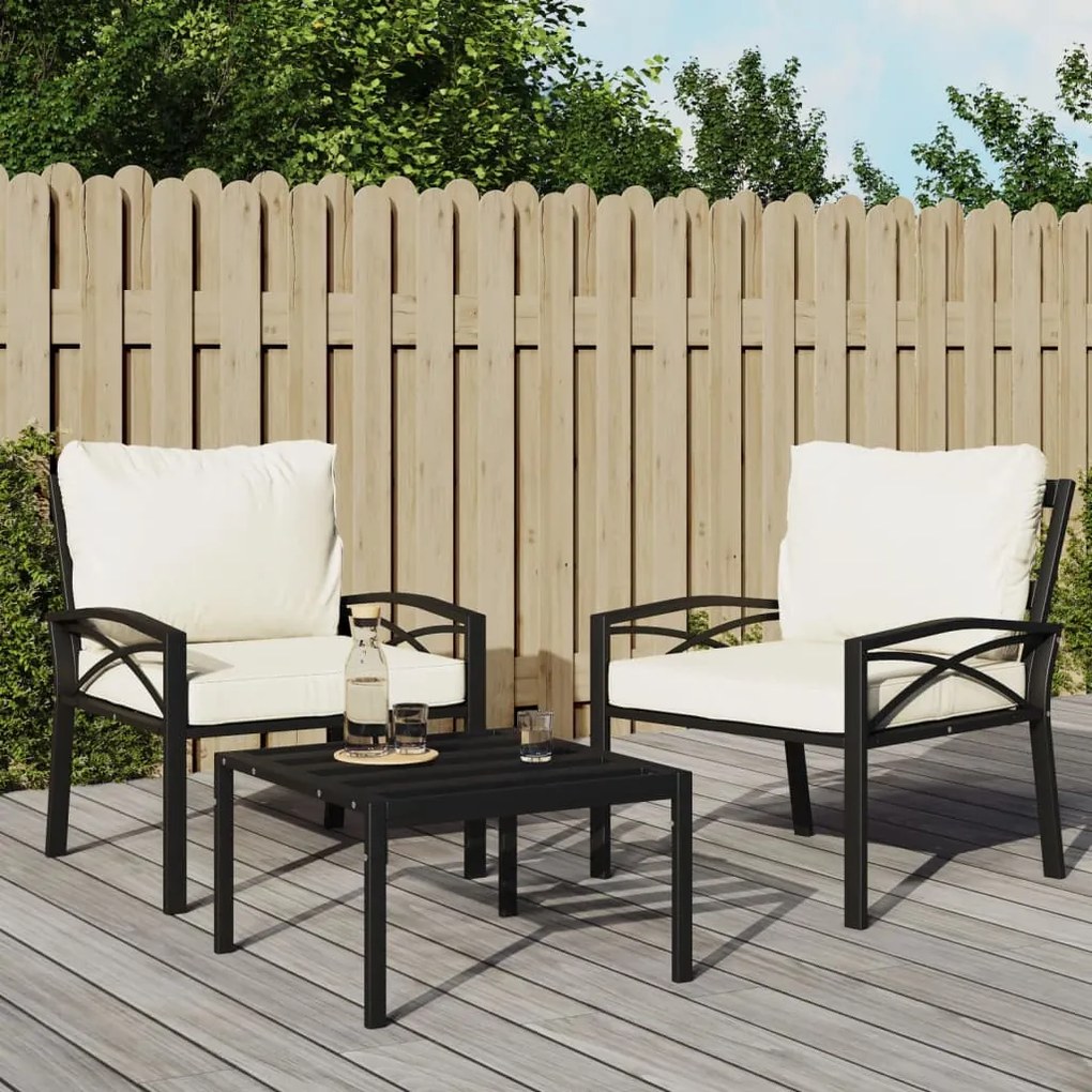 Cadeiras de jardim c/ almofadões cor areia 2 pcs 68x76x79cm aço