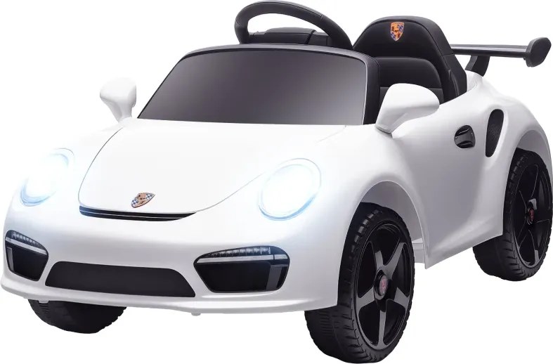 Carro Elétrico para Crianças de Polícia 12V com Motor Duplo Sirene Música Sem Fios Buzina Rodas Auxiliares e Faróis LED 105x58x49 cm Branco