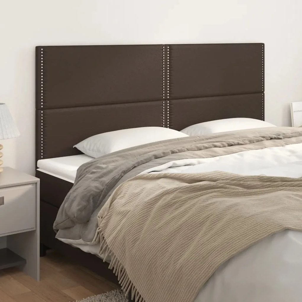 vidaXL Cabeceira de cama 4 pcs couro artificial 90x5x78/88 cm castanho