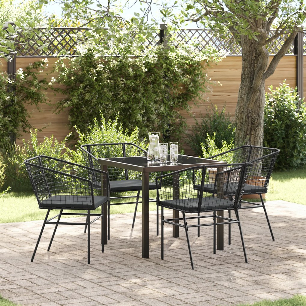 vidaXL Conjunto de Jantar de Jardim de 5 Peças com Almofadas em Rattan Sintético Preto