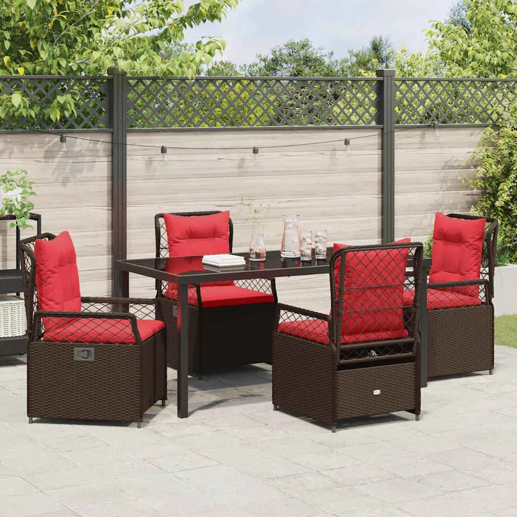 Conjunto de Jantar para Jardim 5 Peças em Polyrattan Castanho