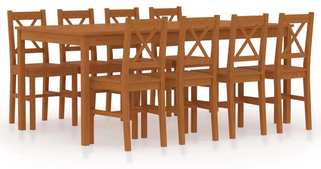 9 pcs conjunto de jantar em madeira de pinho castanho mel