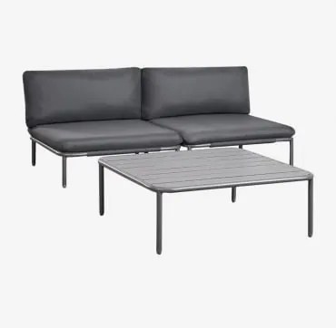 Conjunto De Jardim Com Sofá Modular De 2 Peças E Mesa De Centro Em Aço Roubly Cinza Grafito - Sklum