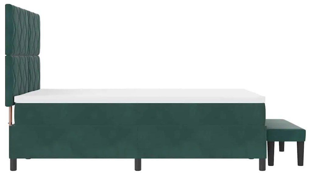 Cama Box Spring com Colchão e Banco Verde Escuro 140x200 cm Veludo