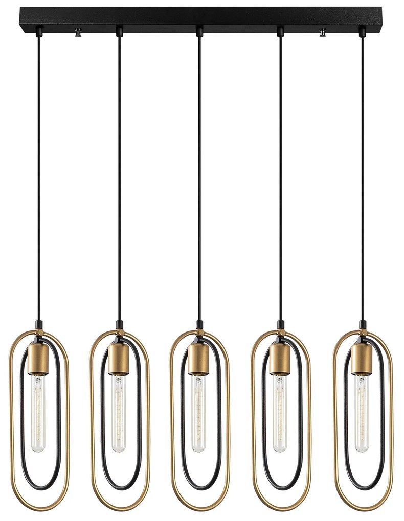 Candeeiro de Teto Cerco – Preto e Dourado – 86 x 8 cm