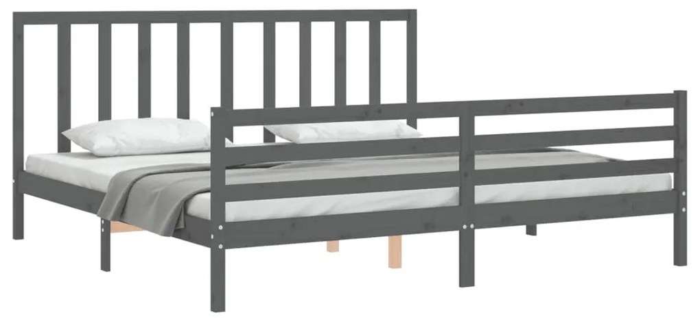 Estrutura de cama com cabeceira 200x200 cm madeira maciça cinza