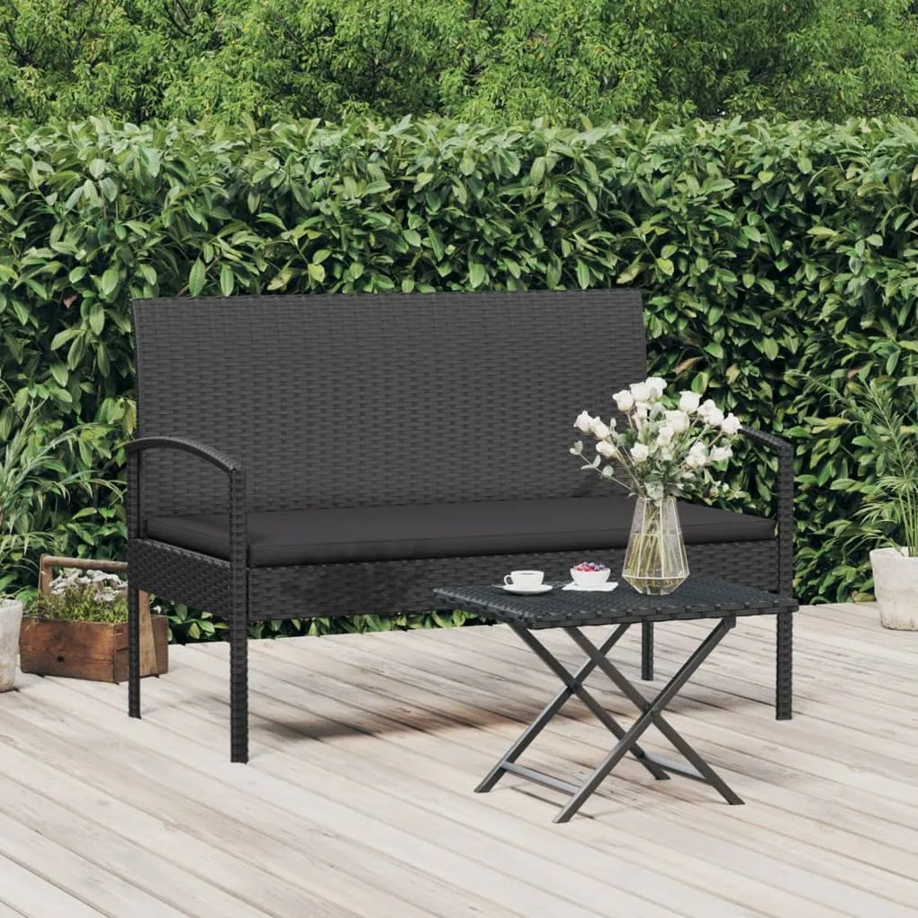 vidaXL Banco de jardim com almofadão 105 cm vime PE preto