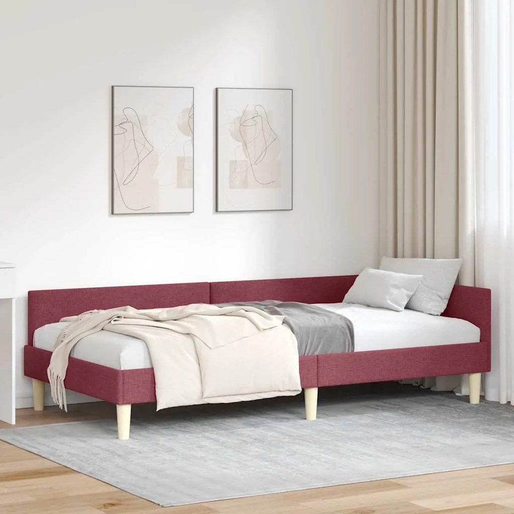 vidaXL Estrutura de Cama de Canto Vinho Vermelho 100 x 200 cm tecido