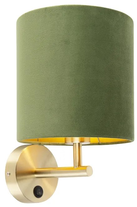 Candeeiro de parede elegante dourado com abajur em veludo verde - Matt Moderno