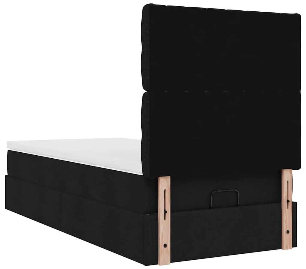 Cama otomana com colchão 90x200 cm tecido preto