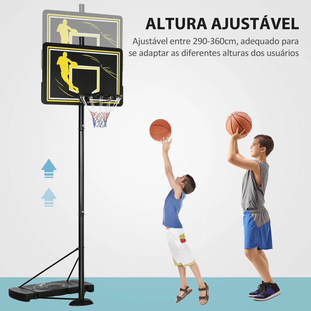 SPORTNOW Tabela de Basquetebol com Rodas Altura Ajustável 230-305cm Ce