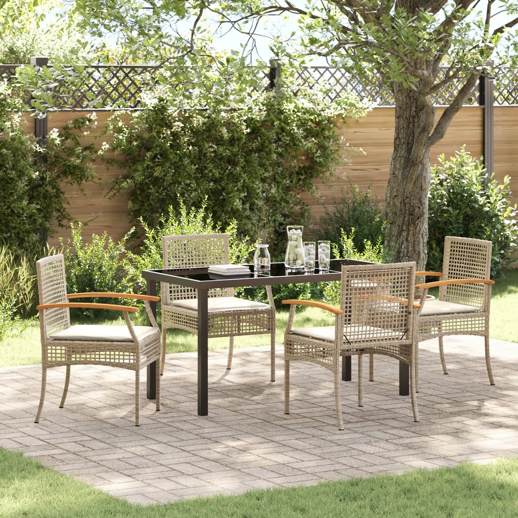 Conjunto de Jantar de Jardim 5 Peças com Almofadas Vime Poly Bege