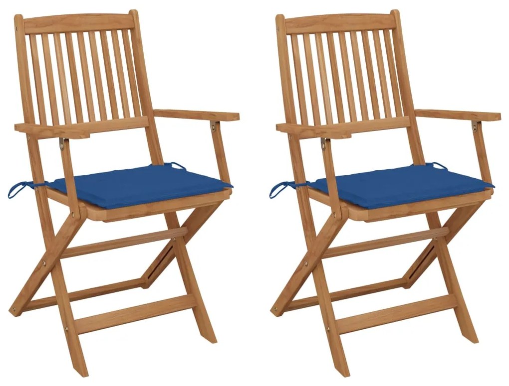 vidaXL Cadeiras de jardim dobráveis c/ almofadões 2 pcs acácia maciça