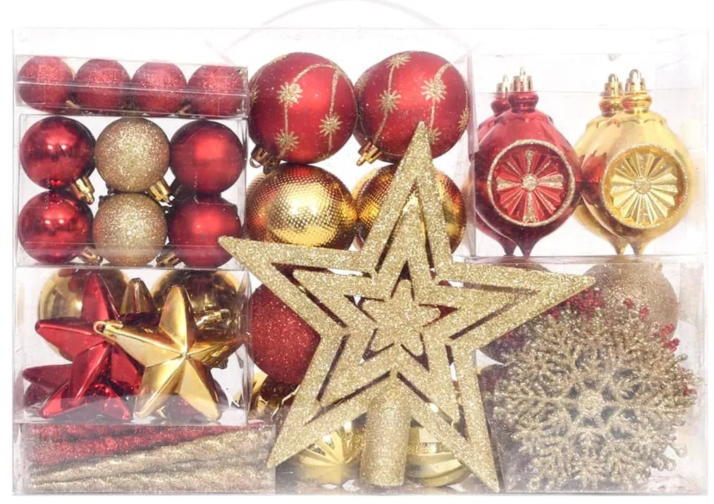 108 pcs conjunto de enfeites de Natal dourado e vermelho