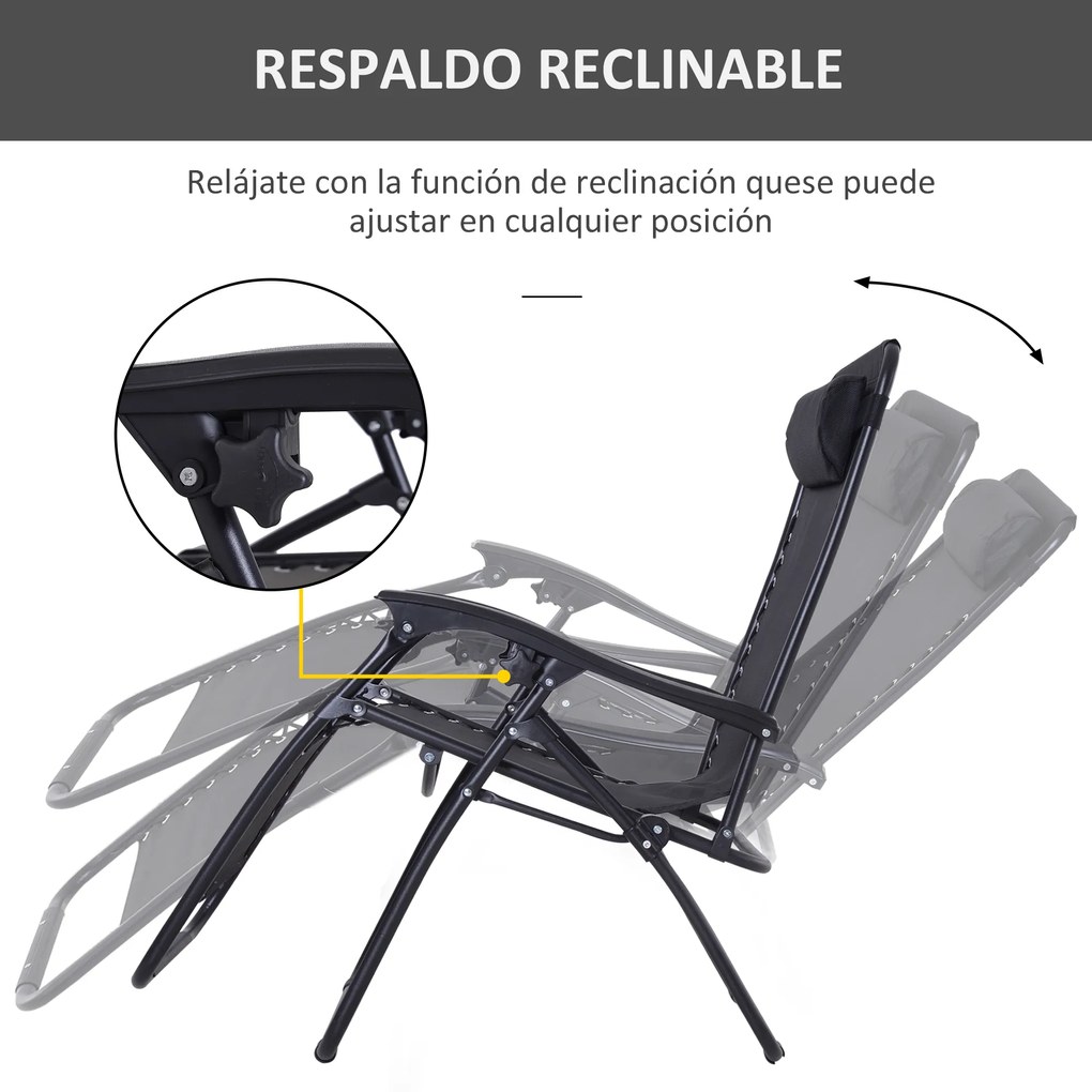 Outsunny Espreguiçadeira Dobrável para Jardim Espreguiçadeira Gravidade Zero para Praia Textilene Estrutura de Aço carga 150kg 90x65x110 cm Preto