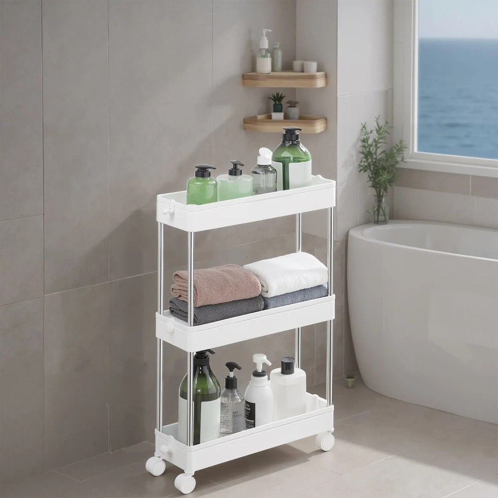 Carrinho de cozinha, casa de banho extensível 23 x (38-60) x 15,3 cm branco