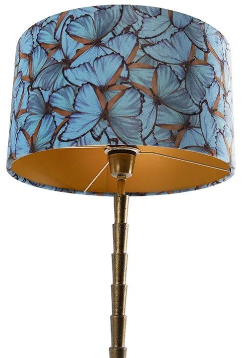 Candeeiro de mesa Art Déco bronze com abajur de veludo com borboleta 35 cm - Pisos