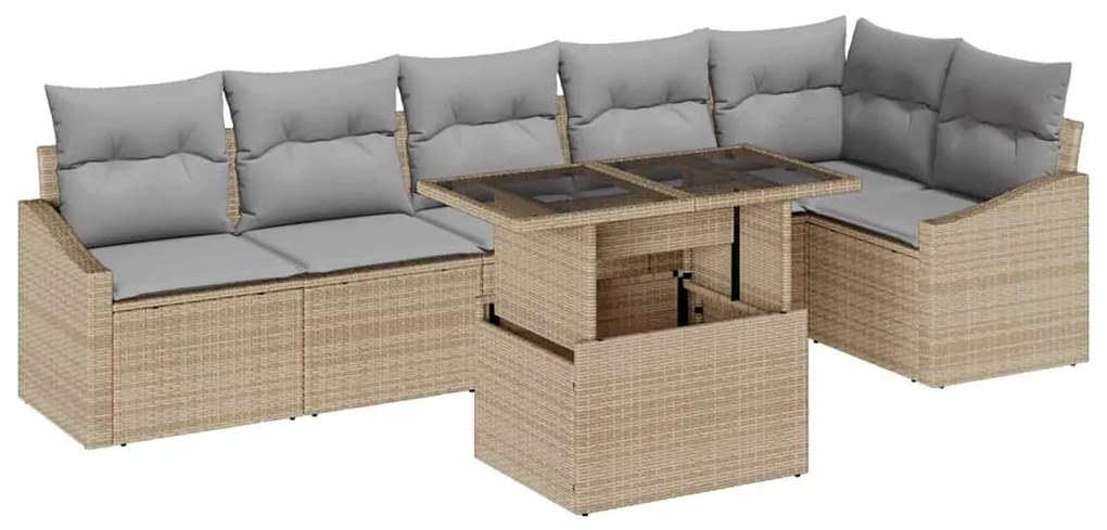 Conjunto de Sofá de Jardim 7 Peças com Almofadas Bege em Rattan