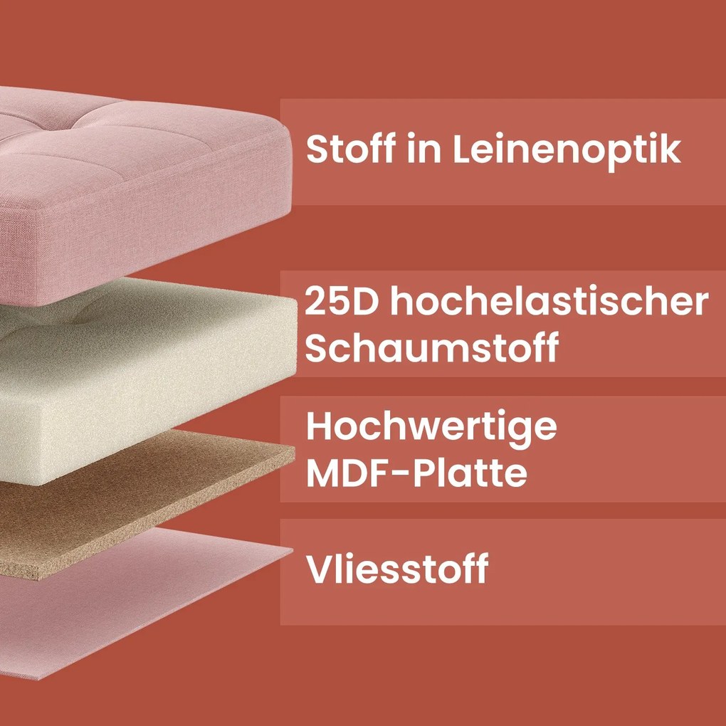 Banco com espaço de arrumação, 38 x 110 x 38 cm rosa pastel