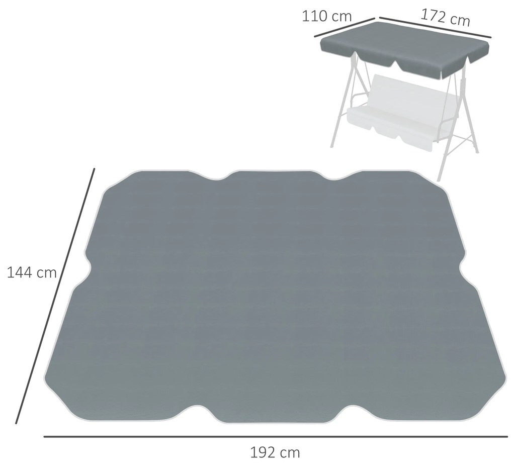 Toldo de Substituição para Baloiço de 2 Lugares com Proteção UV50+ para Jardim Varanda Pátio 92x144 cm Cinza Escuro