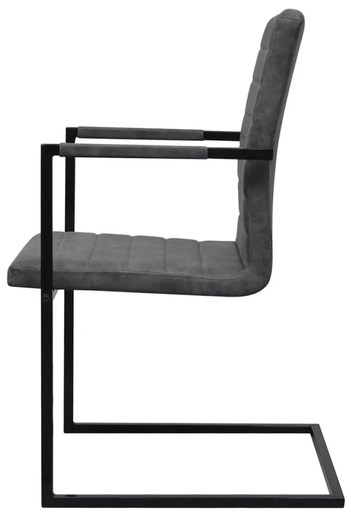 Cadeiras de jantar cantilever 2 pcs couro artificial cinzento