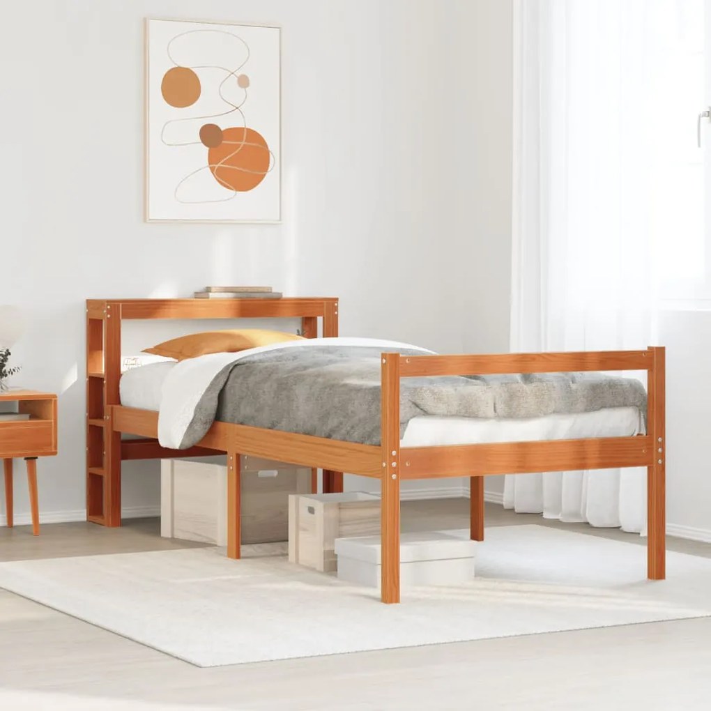 vidaXL Estrutura cama c/ cabeceira 90x190 cm pinho maciço castanho-mel