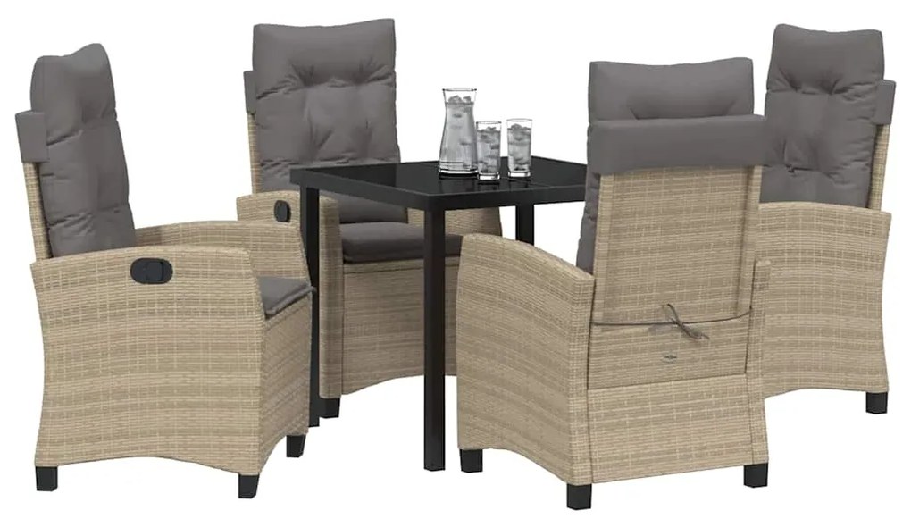 Conjunto de Jantar de Jardim com 5 Peças e Almofadas Bege, em Rattan S